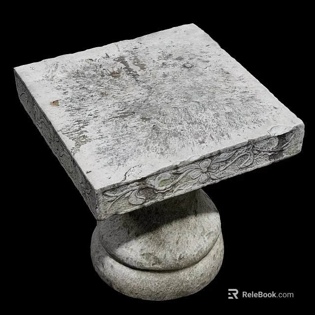 Rustic Stone Coffee Table With Textured Surface And Carved Base Design 3d model
