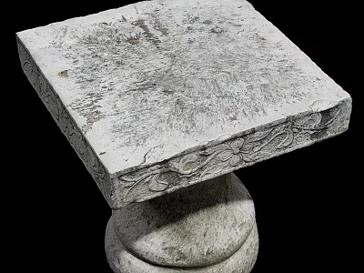 Rustic Stone Coffee Table With Textured Surface And Carved Base Design 3d model