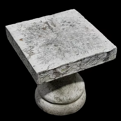 Rustic Stone Coffee Table With Textured Surface And Carved Base Design 3d model