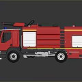 Red Fire Truck With Emergency Ladder And Water Tank On Reflective Surface