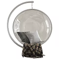 Modern Transparent Globe Hanging Chair with Plush Pillows and Plaid Blanket for Relaxation