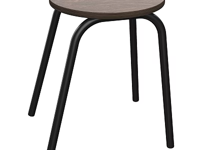 Modern Wooden Stool With Round Seat And Black Metal Curved Legs 3d model