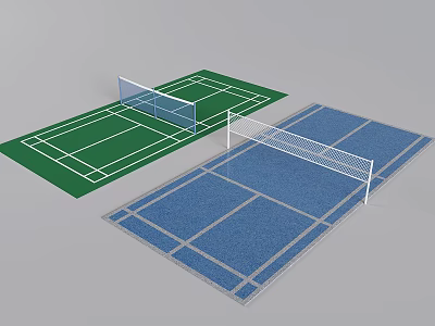 Durable Sports Equipment With Green And Blue Court Nets For Outdoor Games 3d model
