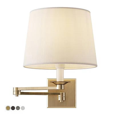 Modern Wall Sconce With White Fabric Shade And Brass Metal Arm Design 3d model