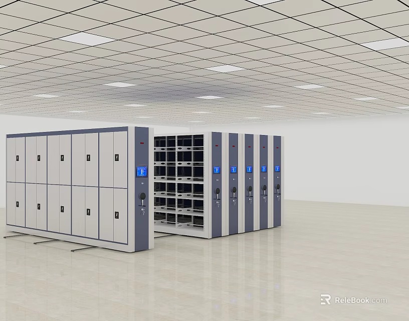 Modern Wooden Bookcase with Multilayer Open Shelves and Glass Panel Doors 3d model