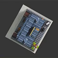 Traditional Japanese Building Model With Blue Tiled Roof Shop Sign And Decorative Figures