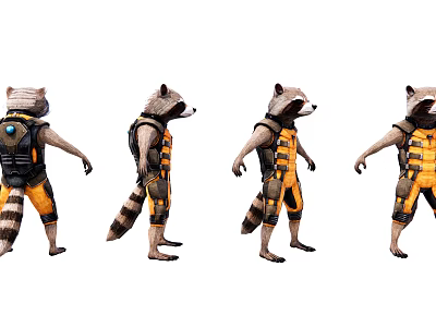 Game Movie Character Raccoon Design With Multiple Angles Yellow Black Armor 3d model