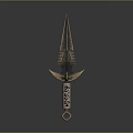 Ornate Ancient Bronze Spike Weapon With Carved Runes And Decorative Guard