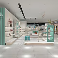 BADIMAN Shoe Store Interior With Display Shelves Blue Sofa And Green Accent Wall