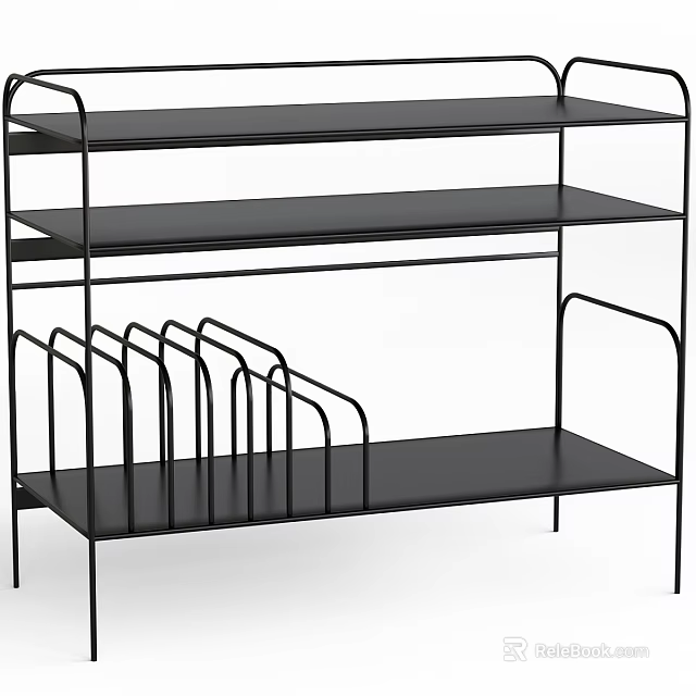 Minimalist Black Dressing Table With Multi Tier Metal Shelves And Open Design 3d model 