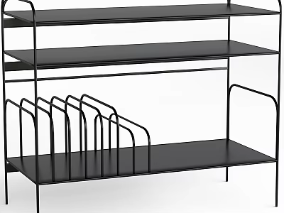 Minimalist Black Dressing Table With Multi Tier Metal Shelves And Open Design 3d model