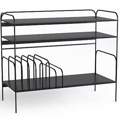Minimalist Black Dressing Table With Multi Tier Metal Shelves And Open Design 3d model