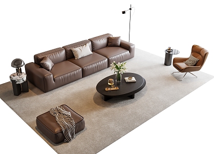 Italian Sofa Coffee Table Combination Leather Sofa Leisure Chair Sofa Stool Side Table Lamp Floor Lamp Decoration Vase Plant 3d model