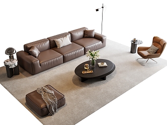 Italian Sofa Coffee Table Combination Leather Sofa Leisure Chair Sofa Stool Side Table Lamp Floor Lamp Decoration Vase Plant 3d model