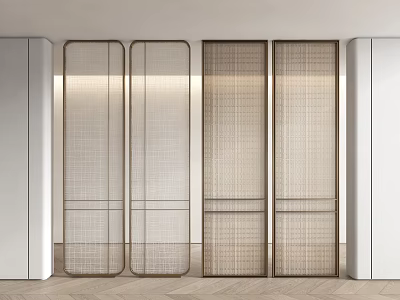 Modern Woven Partition Screens In Interior Design With White Walls And Wooden Floor 3d model