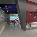 Modern Art Gallery Interior Featuring Large Elephant Painting And Sculptures With Spotlights