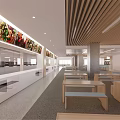 Bright Modern Dining Area With White Tables Light Chairs And Green Partitions