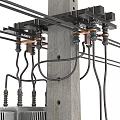 Roadside Electrical Facilities Featuring Wooden Utility Poles Transformers and Power Lines