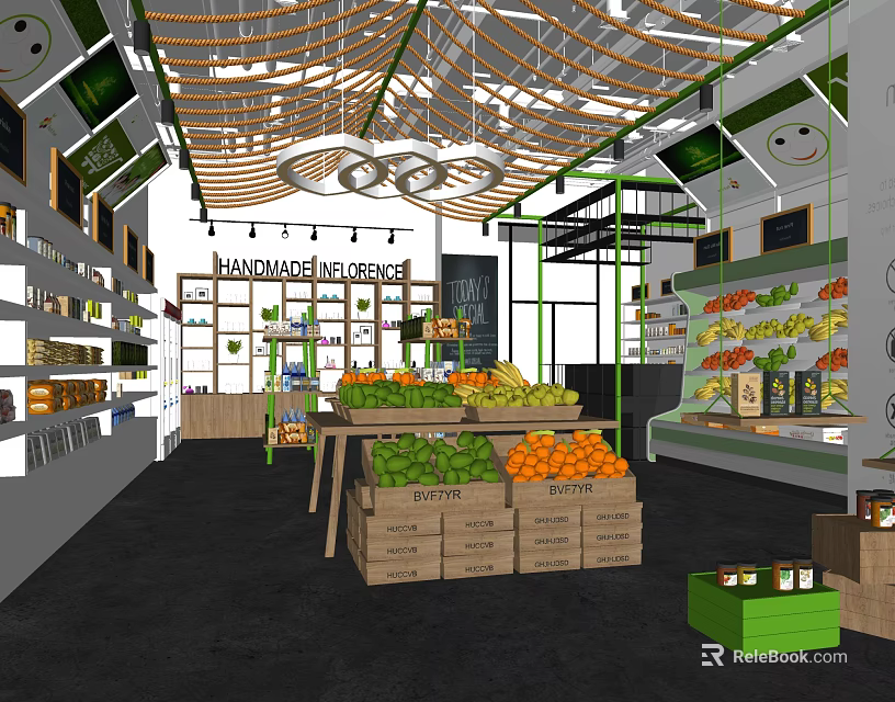Organic Local Grocery Store With Fresh Produce And Handmade Products On Wooden Displays 3d model 