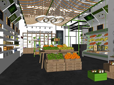 Organic Local Grocery Store With Fresh Produce And Handmade Products On Wooden Displays 3d model