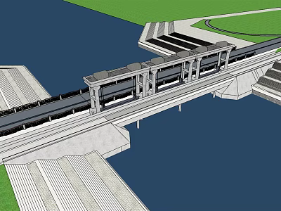 Bridge Design Structure Over Water Featuring Concrete Piers And Lanes 3d model