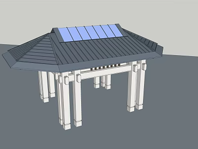 Traditional Style Pavilion With Black Roof Solar Panels And White Pillars 3d model