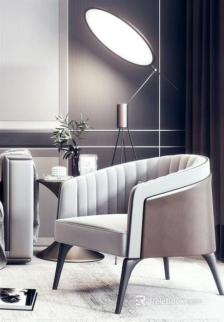 Elegant Curved Sofa and Coffee Table Set with Pleated Design and Floor Lamp 3d model 