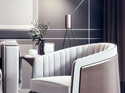 Elegant Curved Sofa and Coffee Table Set with Pleated Design and Floor Lamp 3d model