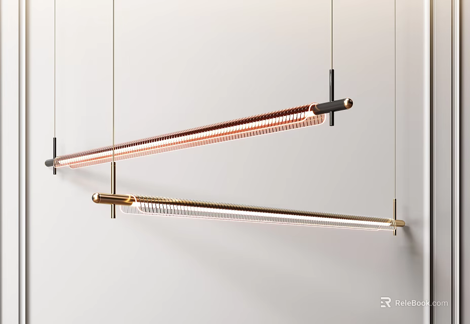 Modern Linear Pendant Lights with Copper Metal Finish and Contemporary Hanging Design 3d model 