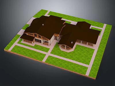 Residential House Exterior Featuring Brown Roof Light Colored Walls Green Lawn And Paved Pathways 3d model