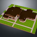 Residential House Exterior Featuring Brown Roof Light Colored Walls Green Lawn And Paved Pathways