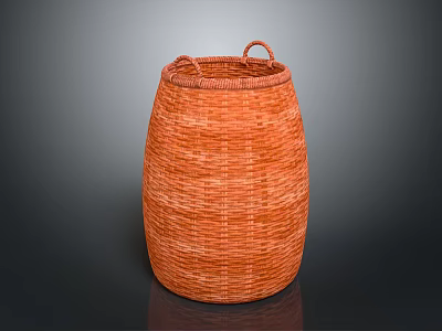 Pet Designed Orange Woven Basket with Handles on Dark Gradient Background 3d model