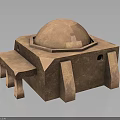 Ancient Stone Architectural Structure With Dome Top And Rectangular Base And Attached Bench Platform 3d model