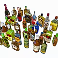 Liquor Bottles And Glasses Collection With Assorted Sizes Colors And Labels