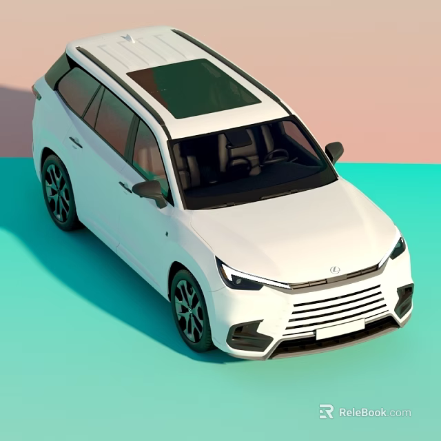 White SUV Car Featuring Panoramic Sunroof Black Wheels Modern Design And Aqua Pink Background 3d model 