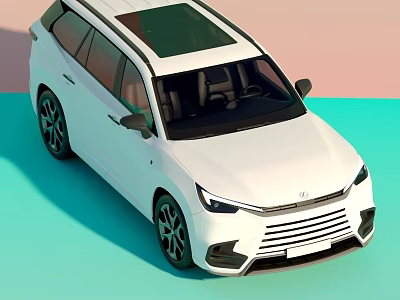 White SUV Car Featuring Panoramic Sunroof Black Wheels Modern Design And Aqua Pink Background 3d model