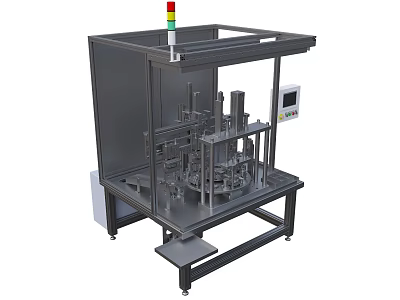 Industrial Equipment with Metal Frame Structure Tri Color Warning Light Control Panel and Mechanical Components 3d model