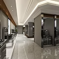 Modern Kitchen Showroom Display Area With Cabinets Stainless Steel Appliances Marble Flooring And Ceiling Lights