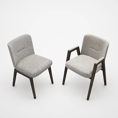 Modern Upholstered Dining Chairs With Dark Wooden Legs And Armrest Variations 3d model