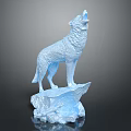 Blue Wolf Statue Standing on Ice Like Base Howling Detailed Sculpture 3d model