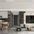 Modern Living Dining Room Interior Design With Dining Table Chairs TV Wall And Decorative Plants