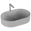 Black Oval Shaped Modern Washbasin With Smooth Surface And Silver Faucet