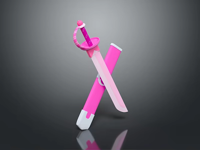 Pink Decorative Sword With Matching Sheath Crossed On Glossy Black Background 3d model
