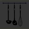 Stainless Steel Kitchen Utensils Hanging On Metal Rod For Cooking Use