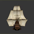 Detailed Wooden Sailboat Model With White Sails And Brown Hull On Gray Background