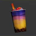 Colorful Gradient Drink Cup With Red Straw Tapioca Pearls And Strawberry Decoration