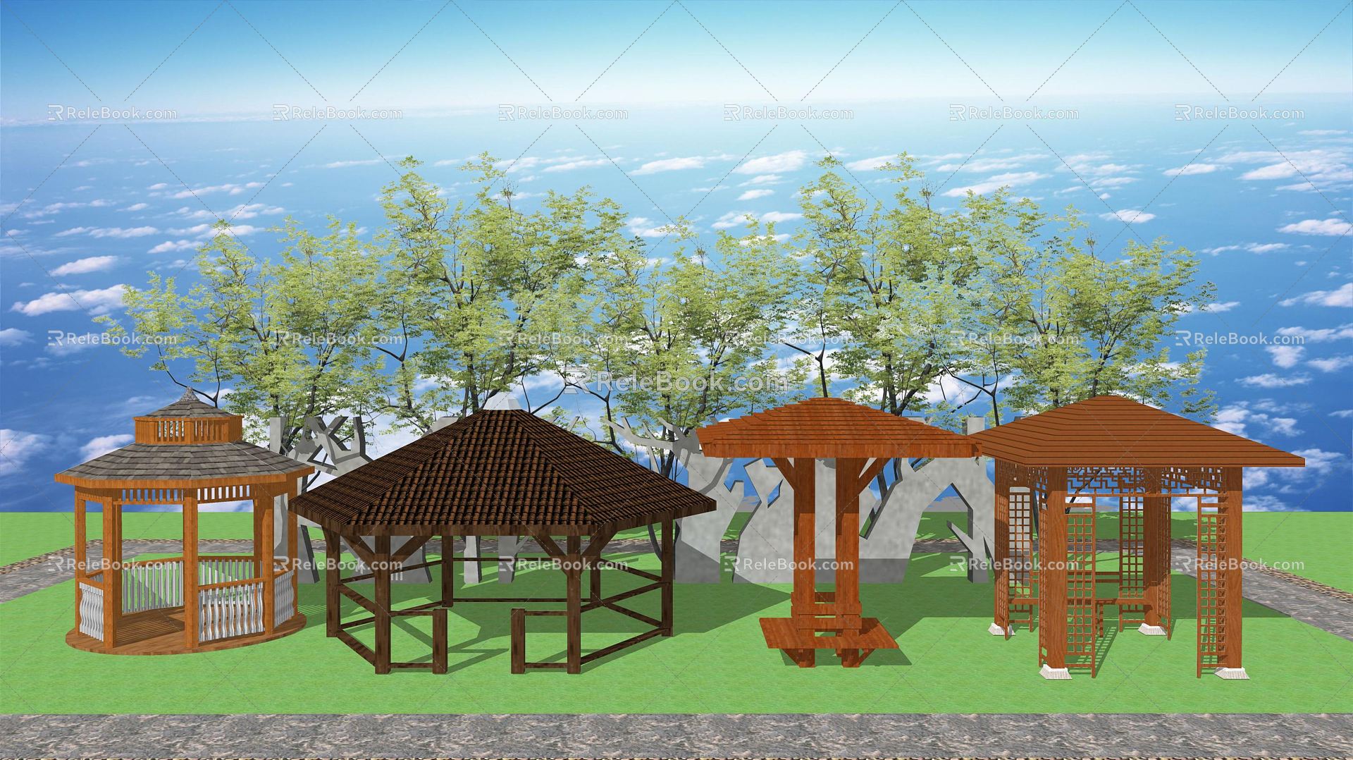 New Chinese Style Pavilion Wooden Pavilion Anticorrosive Wooden Pavilion Landscape Pavilion 3d model