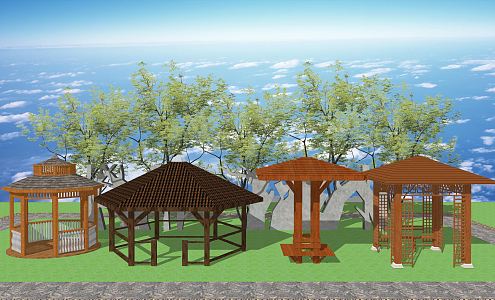 New Chinese Style Pavilion Wooden Pavilion Anticorrosive Wooden Pavilion Landscape Pavilion 3d model