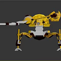 Yellow Mechanical Creature Character With Multi Legged Structure And Weapon 3d model