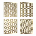 Geometric Decorative Partition Designs With Gold Patterns On White Background 3d model